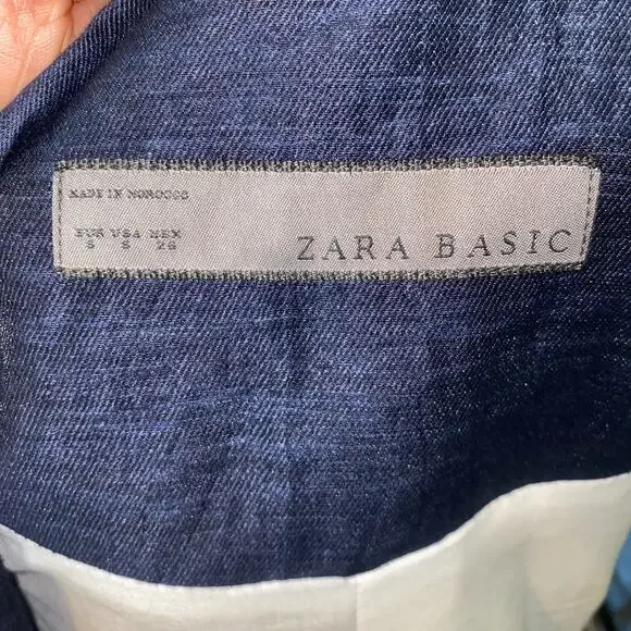 Zara Basic Womens Linen Military Style Jacket Size Small Blue Red - Picture 5 of 7